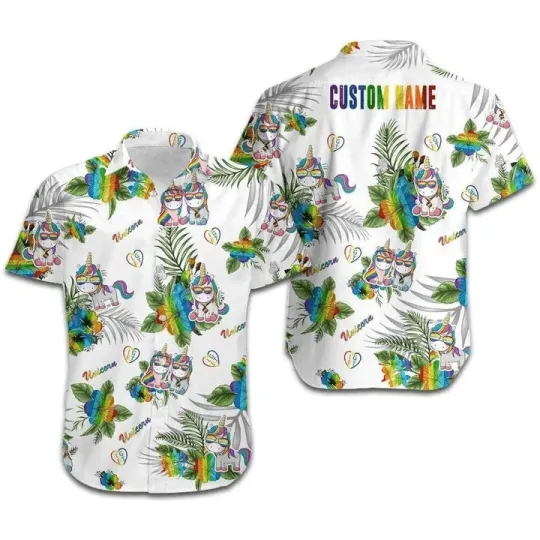 Discover LGBT Custom Aloha Hawaiian Shirts For Summer Personalized Unicorn Hibiscus Color