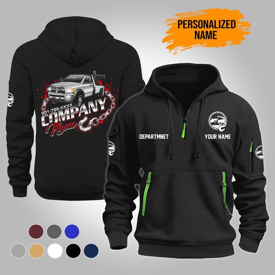 Discover Custom Tow Truck Quarter Zip Work Hoodie: Personalized Heavy Equipment Operator Gift
