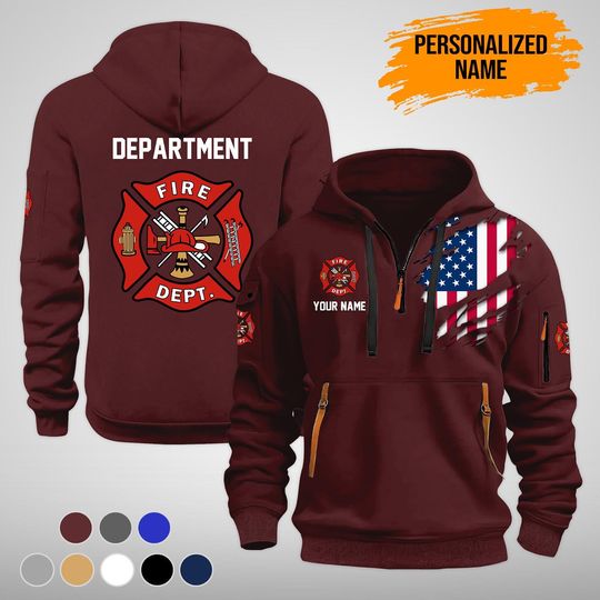 Discover Custom Love FireFighter Quarter Zip Work Hoodie: Personalized US Flag Heavy Equipment Operator Gift