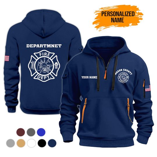 Discover Custom Love Firefighter US Flag Quarter Zip Work Hoodie: Personalized Workwear Gift