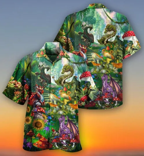 Discover Dragon Hippie Aloha Hawaiian Shirt For Summer Dragon Magic World Mushrooms Hawai