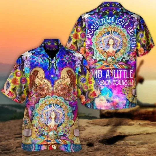 Discover Yoga Aloha Hawaiian Shirt Yoga Peace Love And Light Hawaiian Shirt For Summer