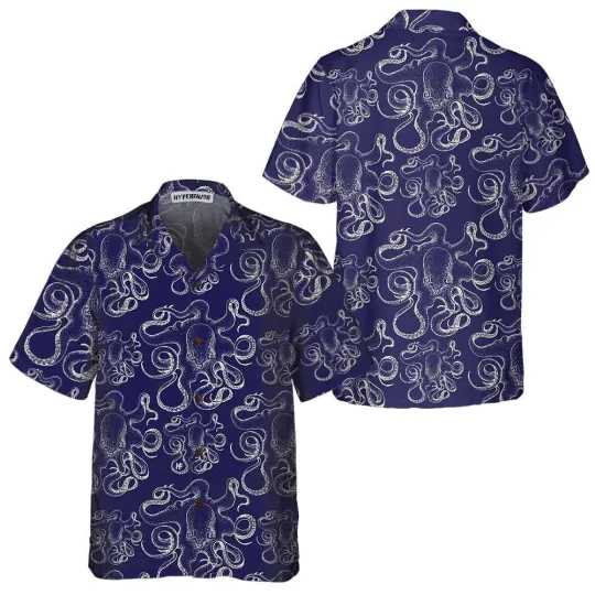 Discover Hand Drawn Octopus Hawaiian Shirt Unique Navy Octopus Shirt For Men Wome