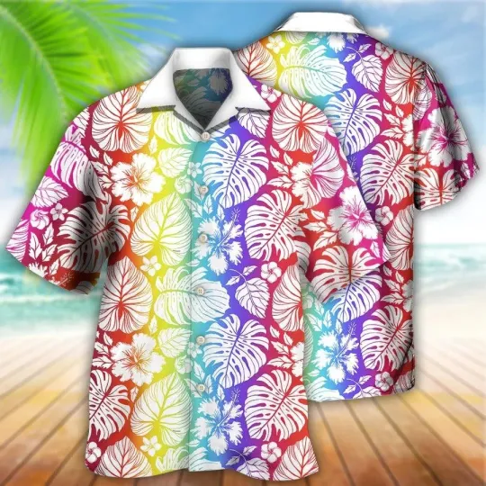 Discover LGBT Aloha Hawaiian Shirt For Summer   LGBT Tropical Leaf Hawaiian Shirt   Rainb