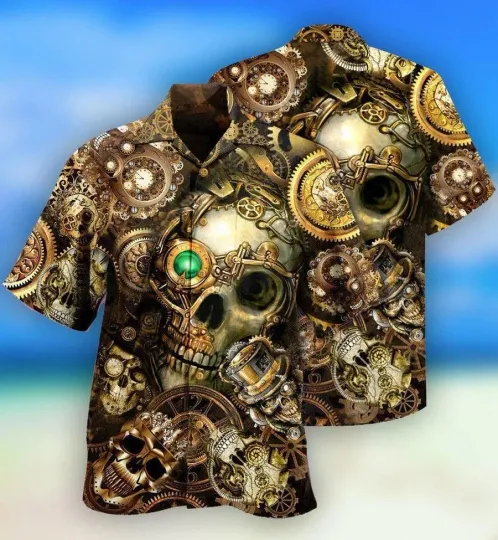 Discover Skull Aloha Hawaiian Shirt For Summer   Skull Amazing Steampunk Hawaiian Shirt