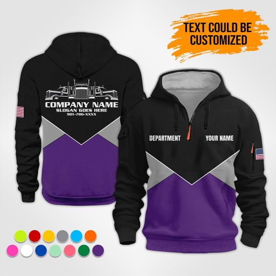 Discover Custom Trucking Quarter Zip Hoodie | Personalized Work Uniform Hoodie, Business Construction Workwear