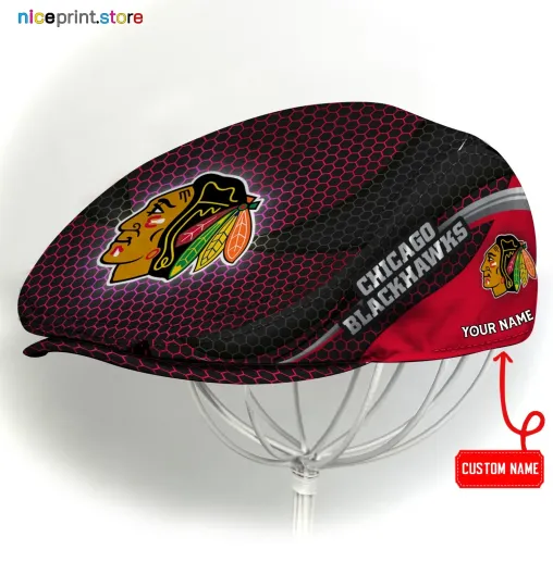 Discover Chicago Team Blackhawks Jeff Cap NHL Newsboy Cap Golf Cap Driving Hat for Men
