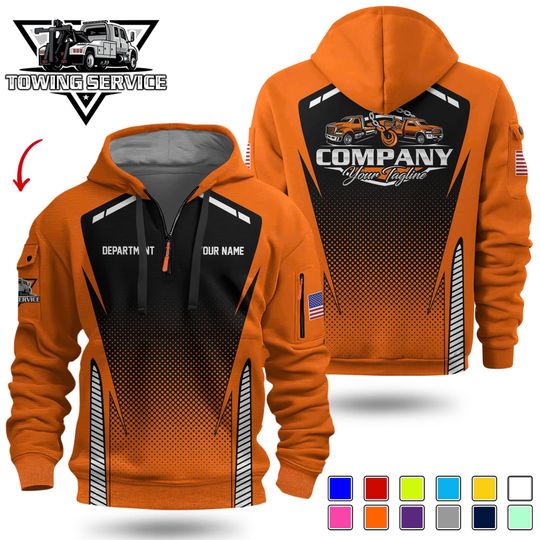 Discover Custom Tow Truck Quarter Zip Hoodie  Branded Workwear Uniform for Business, Service Crew & Staff Teams