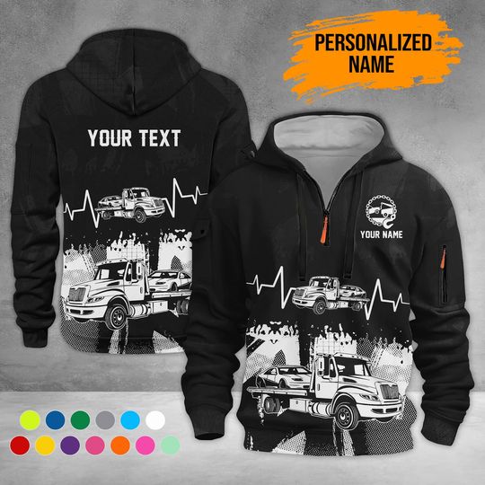 Discover Custom Name Tow Truck Quarter Zip Hoodie: Uniform For  Truck Lover