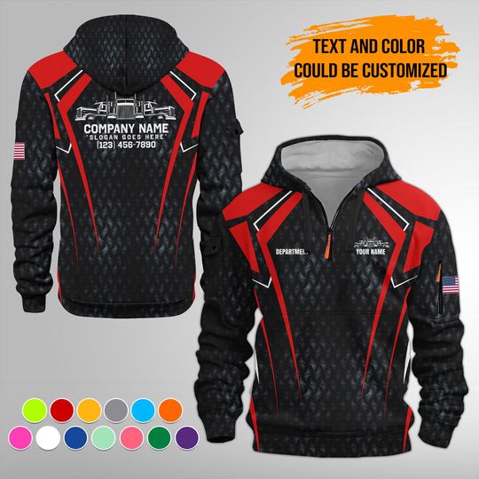 Discover Custom  Semi Truck Quarter Zip Hoodie  Branded Workwear Uniform for Business, Service Crew & Staff Teams