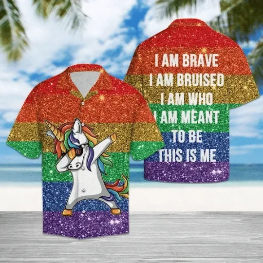 Discover LGBT Aloha Hawaiian Shirts For Summer Funny Cute Unicorn Dancing Colorful Rainbo