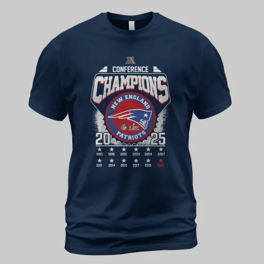 Discover New England Patriots 2025 AFC Conference Champions TShirt, Size S to 5XL