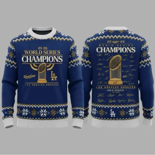 Dodgers Back To Back World Series 2025 Ugly Christmas Sweater 3D Print S-5XL