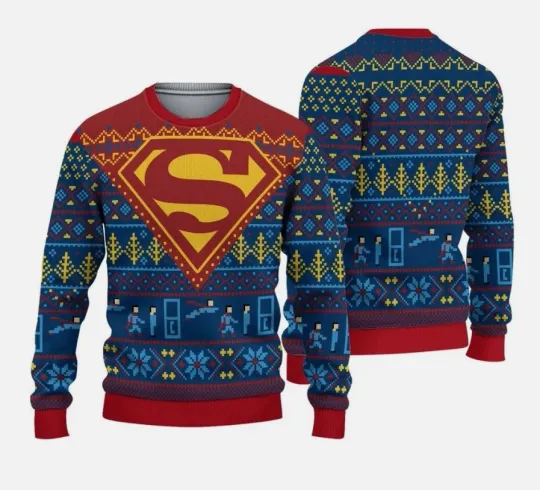 Discover Supermans Ugly Christmas Ugly Sweater, Superhero Ugly Xmas Sweater For Men S-5XL