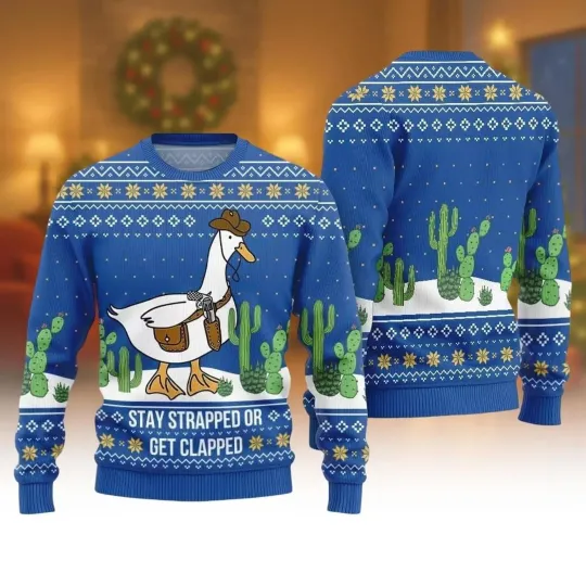 Discover Goose Cowboy Ugly Christmas Sweater  Funny Stay Strapped - Ugly Sweatshirt