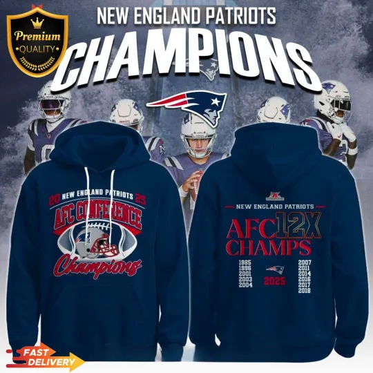 New England Patriots 12x AFC Champions Hoodie, Fan Gift Tee