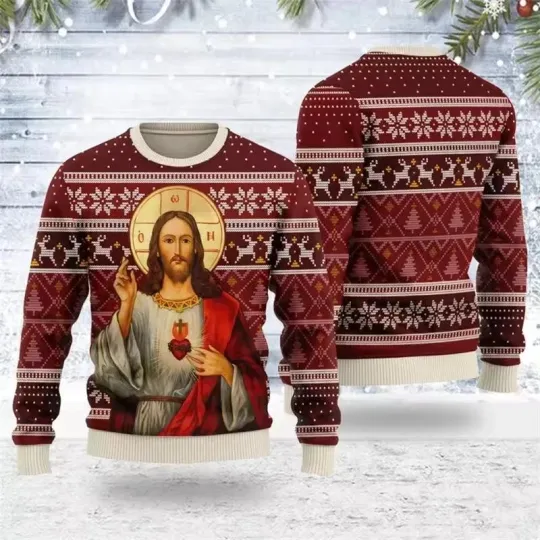 Discover Faith Themed Ugly Christmas Sweater  Jesus Print Pullover  Holiday Knit Jumper