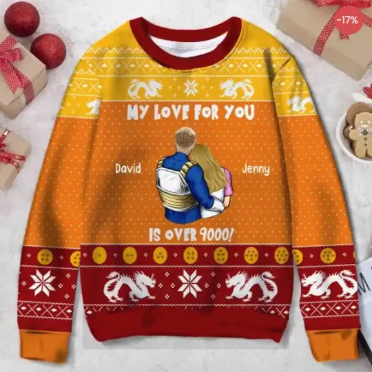 Discover My Love For You Is Over 9000, Personalized 3D Print Ugly Christmas Sweater,