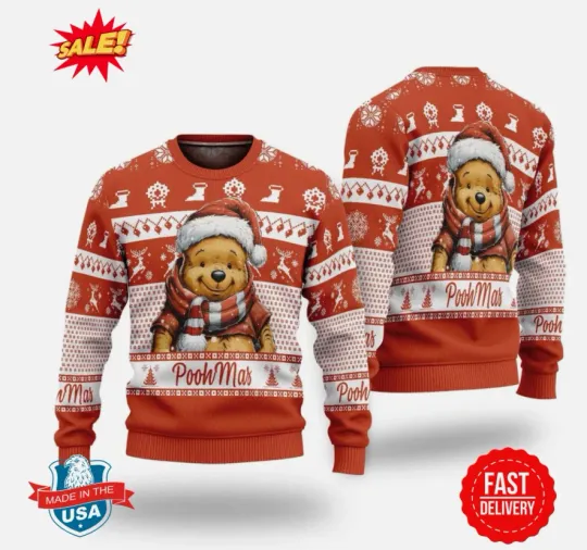 Pooh Sweater, Winnie The Pooh Ugly Christmas Sweater S-5XL 3D Print
