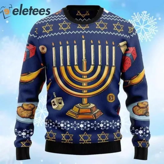 Jewish Hanukkah Holiday Ugly Christmas Sweater 3D