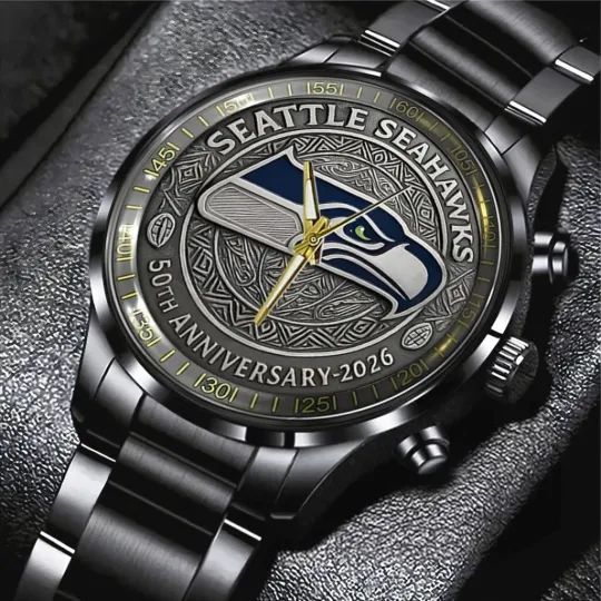 Seahawks 50th Anniversary 2026 Black Stainless Steel Watch