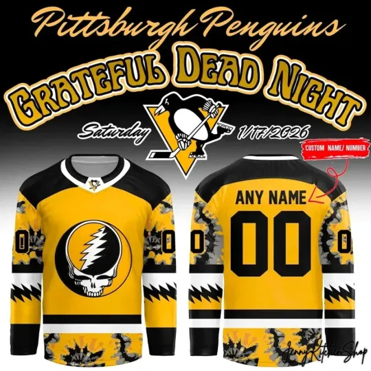 Discover Custom Name And Number Pittsburgh Penguin 2026 Grate*ful Dead Hockey Jersey