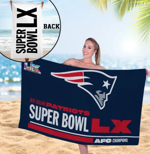 Discover New England Patriots 2025 AFC Champions Rectangle Beach Towel