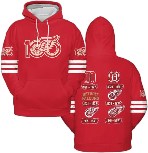 Discover Detroit Red Wings 100th Anniversary Hoodie 2026 Pullover