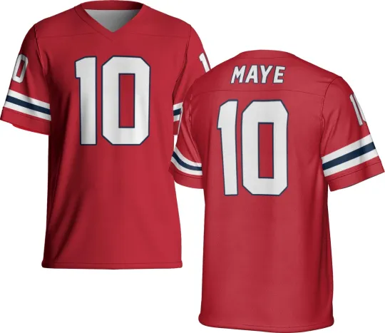 Discover Unsigned Custom Drake Maye Red Jersey - Full Size