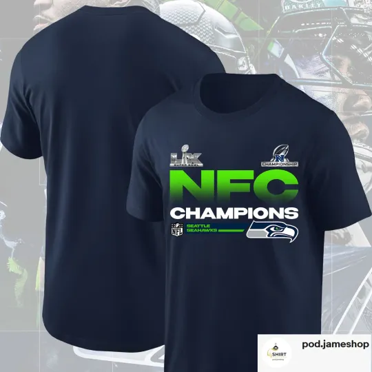 Discover Seattle Seahawks 2025 NFC Champions Legend T-Shirt, Super Bowl LX Go Hawks Shirt