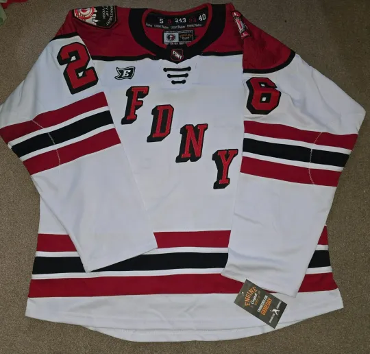 Discover NWT Fire Department NY Bravest 2026 Authentic Hockey Game Jersey XL Fight Strap Engine Hockey