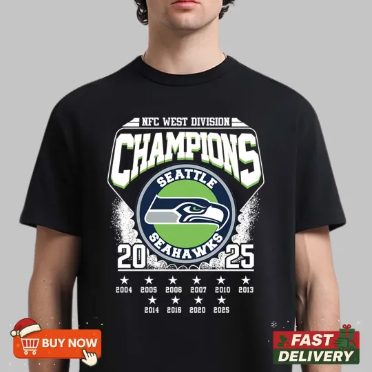 Discover Seattle Seahawks 2025 NFC West Champions TShirt, Size S-5XL
