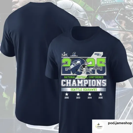 Discover 2025 NFC Champions Seattle Seahawks T-Shirt, 2025 National Football Conference