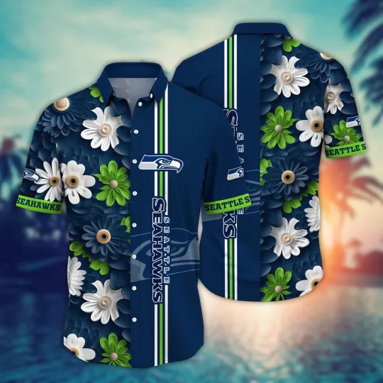 Discover Seattle Seahawks Striped Floral Hawaiian, Gift For Friends, Gift For Fans