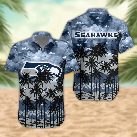 Seattle Seahawks Palm Trees Sunset Hawaiian Shirt Of Gift For Fans