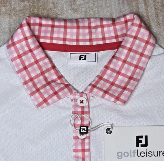 Discover FootJoy GolfLeisure Golf Polo Shirt Womens XL White Gingham Short Sleeve $65