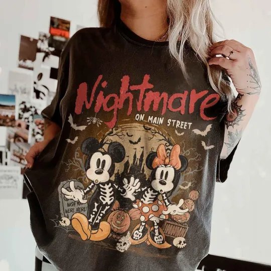 Vintage Mickey & Minnie Skeleton T-Shirt Disney Halloween 2025 for Fans