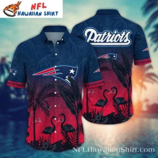 Discover Crimson Flamingo Sunset New England Patriots Hawaiian Shirt