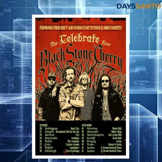 Discover NEW Black Stone Cherry Celebrate Tour Event 2026 Poster Home Decor, Wall Art