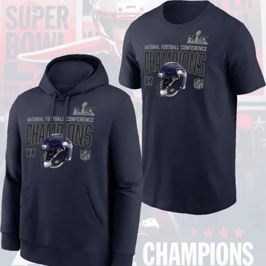 Discover Seattle Seahawks 2025 NFC Champions Glory Shield Hoodie For Fans