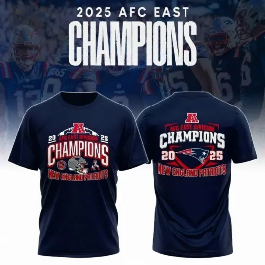 New England Patriots AFC East Champions 2025 Unisex Double Sided T-Shirt