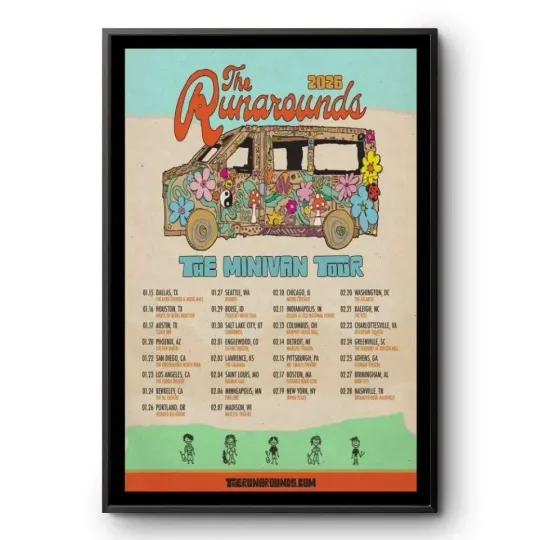 Discover The Runarounds 2026 Tour Poster Retro Van Indie Rock Art Wall Decor