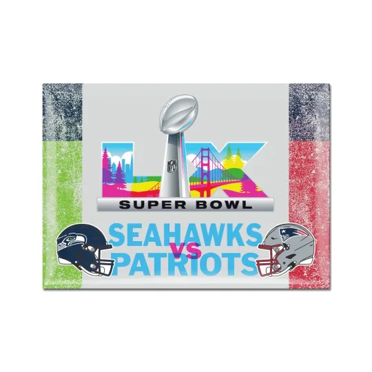 Discover 2026 Super B.owll LX 60 New England Football Seattle Football Dueling Magnet, Flag