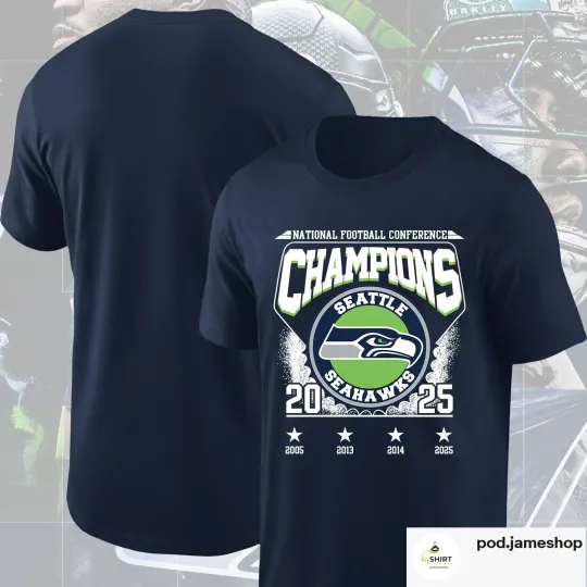 Discover Seattle Seahawks 2025 NFC Champions TShirt, Bound For Super Bowl LX Shirt
