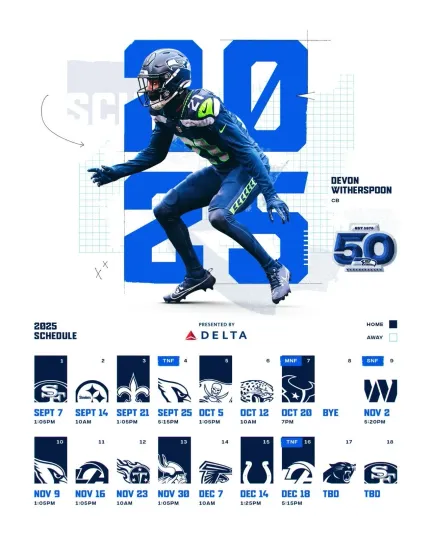 Seattle Seahawks 2025 Football Schedule Poster