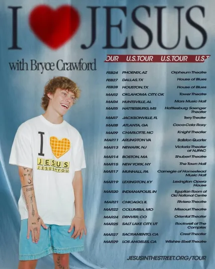 Discover Bryce Crawford “I Love Jesus” Tour 2026 Concert Poster Wall Art