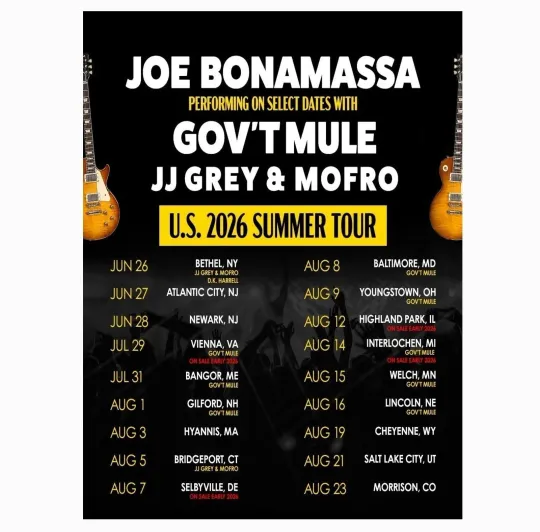 Discover Joe Bonamassa and Gov't Mule Tour 2026 Poster, 16x24