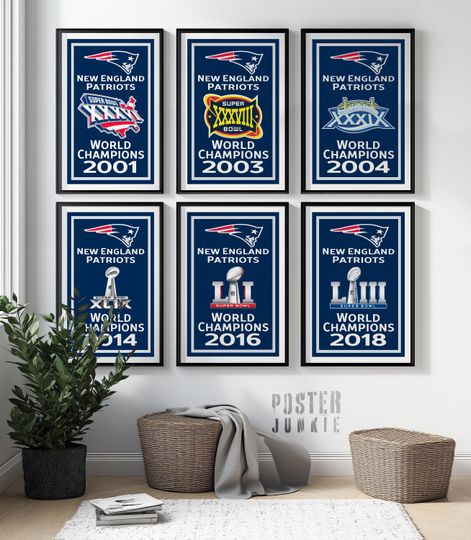 Discover NEW ENGLAND PATRIOTS Super Bowl Banners | Art Illustration Prints | Set of 6 - Wall Decor