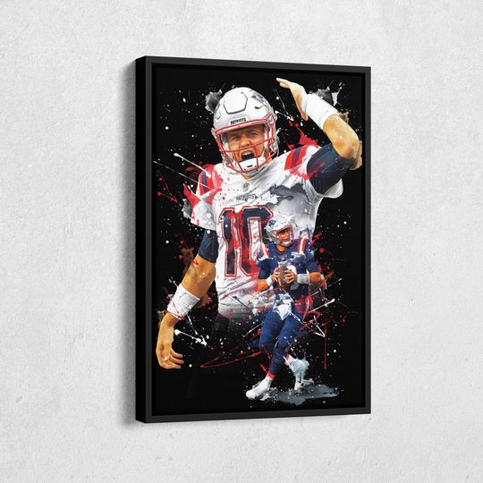 Discover Mac Jones Poster New England Patriots football Artwork Framed Wall Art Canvas Print Home Decor