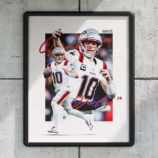 Discover Drake Maye New England Patriots Football Poster, Sports Wall Decor Print, 8x10, 11x14, 12x16, 12x18, 16x20, 18x24, 20x30, 24x36
